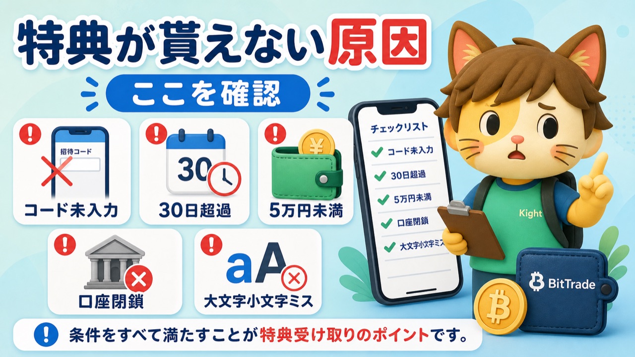 BitTrade紹介コード特典が貰えない原因